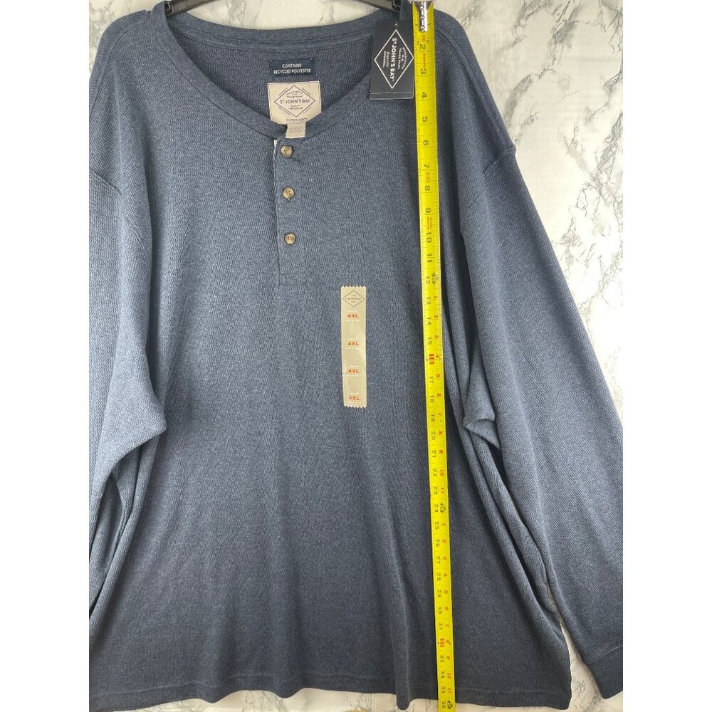 St Johns Bay Mens 4XL Henley Shirt In Sig Navy HTR Big & Tall Size - Picture 3 of 10